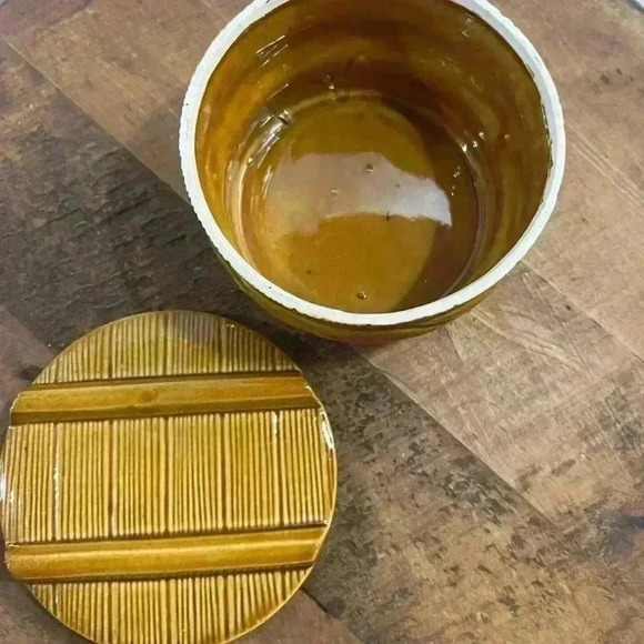 Vintage Ceramic Basket with Lid Sugar Bowl Trinket Box Brown Glossy Finish - Picture 5 of 6